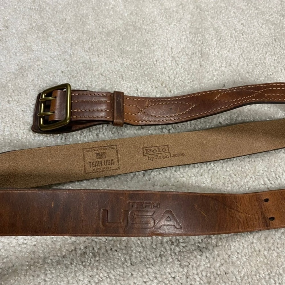 Polo Ralph Lauren Leather Belt Team USA Olympic Brown Double Prong Buckle 2026